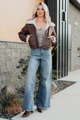 After Dark Faux Suede Fur Lined Jacket (Brown)