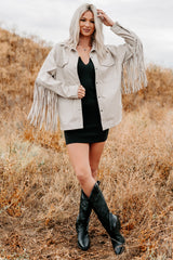 Wild West Whimsy Fringe Faux Leather Jacket (Cream)