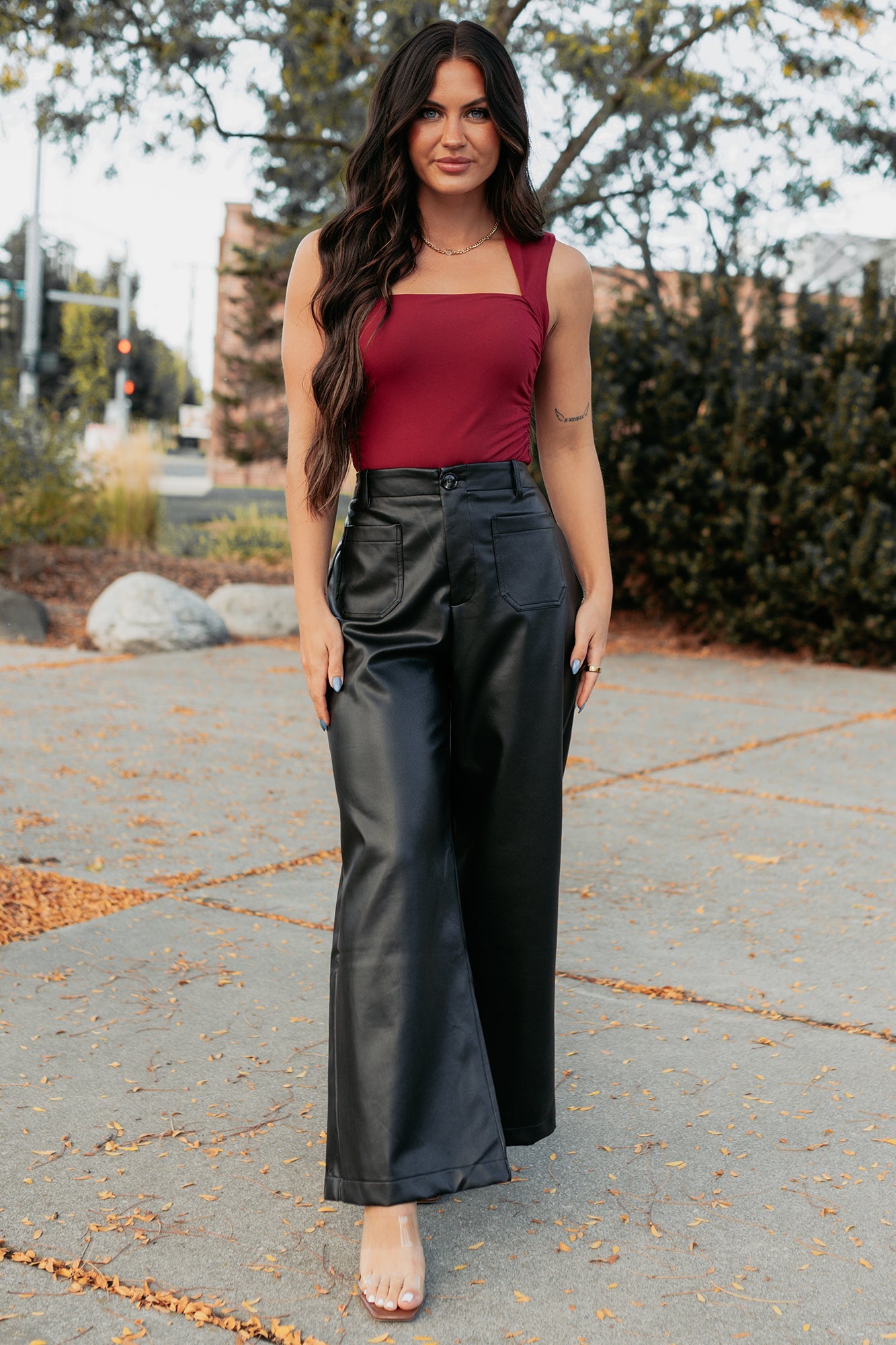 Burning Slow Sleeveless Square Neck Bodysuit (Ruby)