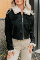 Soulful Strolls Shearling Aviator Jacket (Black/Cream)