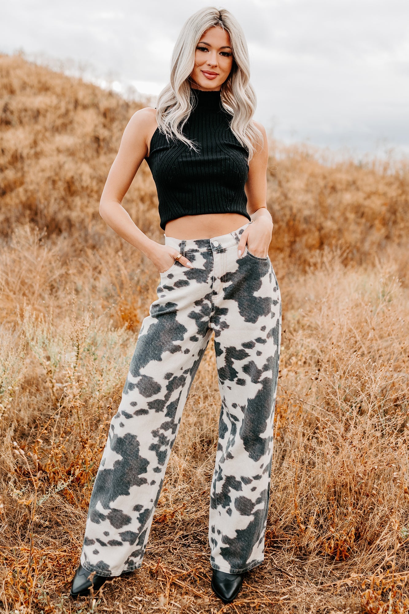 Willis Wide Leg Cow Print Klesis Jeans (Brown)