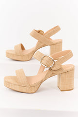 Off Duty Staple Platform Raffia Block Heels (Natural)