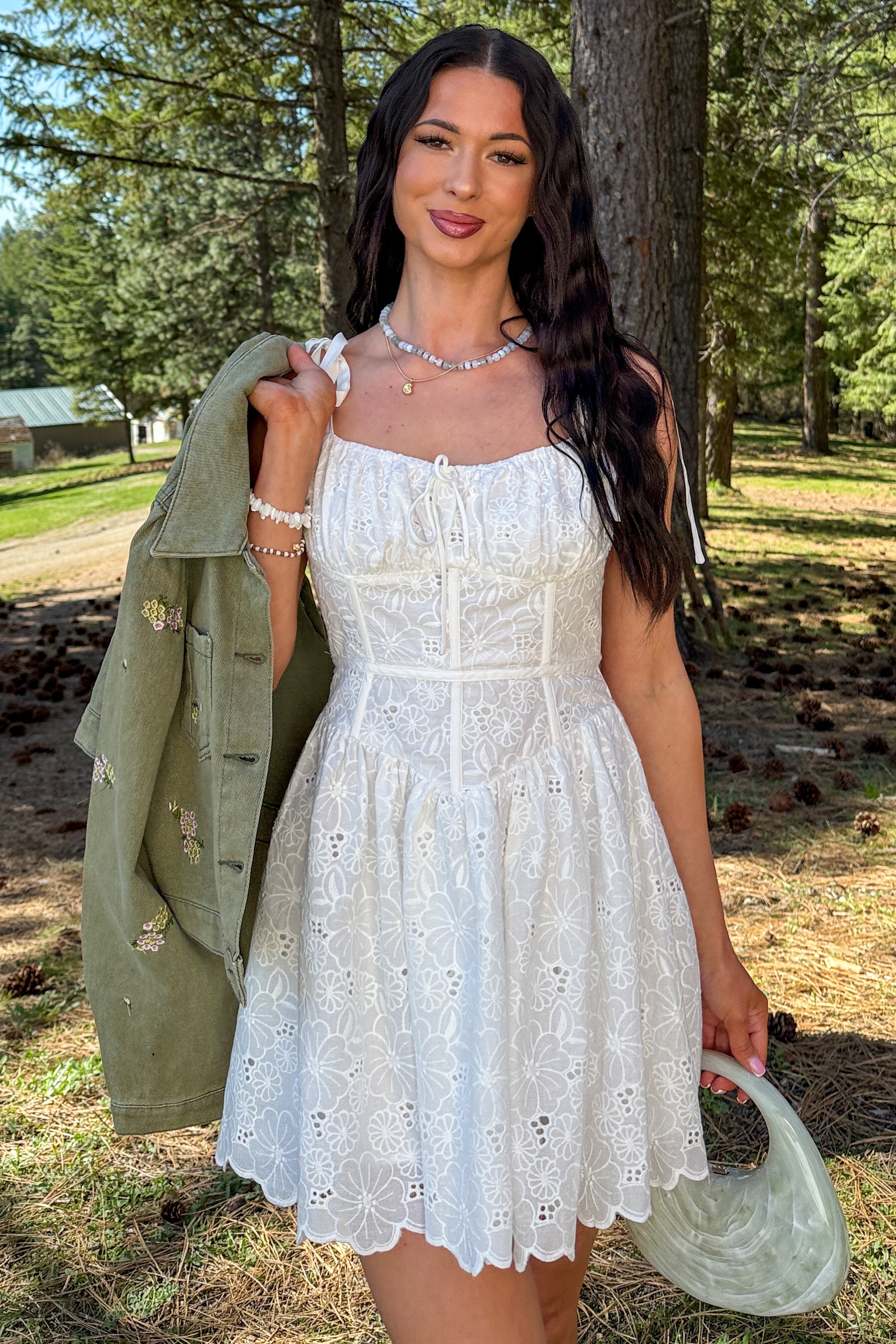 Blossom Energy Eyelet Lace Corset Mini Dress (Off White)