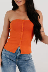 Chic Essentials Strapless Buttoned Knit Top (Tomato)