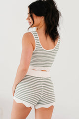 Relaxed Rhythm Striped Crop Top & Shorts Set (Sage)