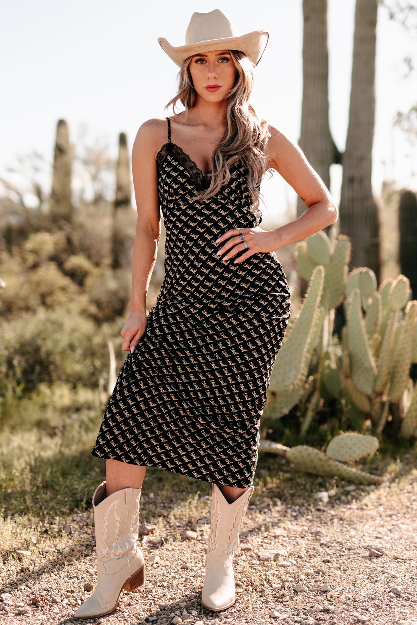 Darling I'm Different Western Printed Maxi Dress (Black)