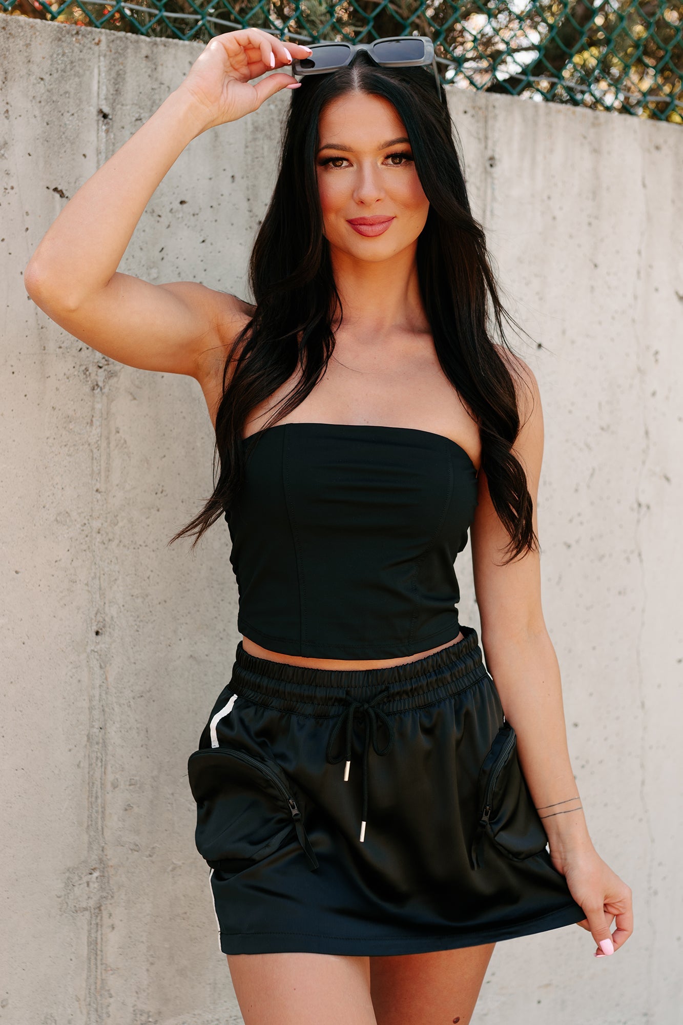 Austin Smocked Back Padded Bandeau Top (Black)