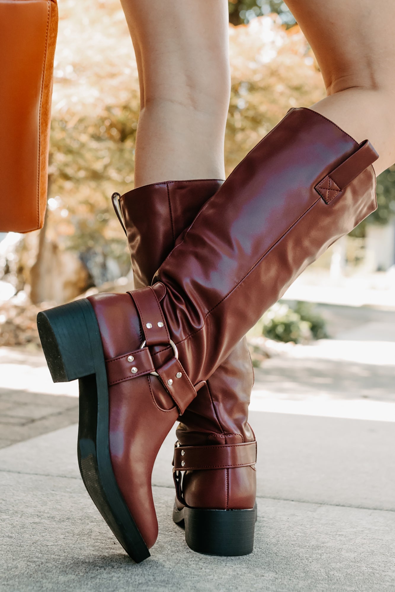 Clocking In Faux Leather Knee High Boots (Wine)