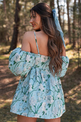 The Beauty Within Off The Shoulder Floral Mini Dress (Aqua Blue)