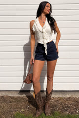 Dusk Till Dawn Ruffle Bustier Halter Top (Ivory)