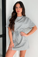 Daily Dose Of Cuteness Drawstring Waist T-Shirt Dress (Grey)