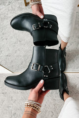 Tough Chick Faux Leather Biker Booties (Black Pu)