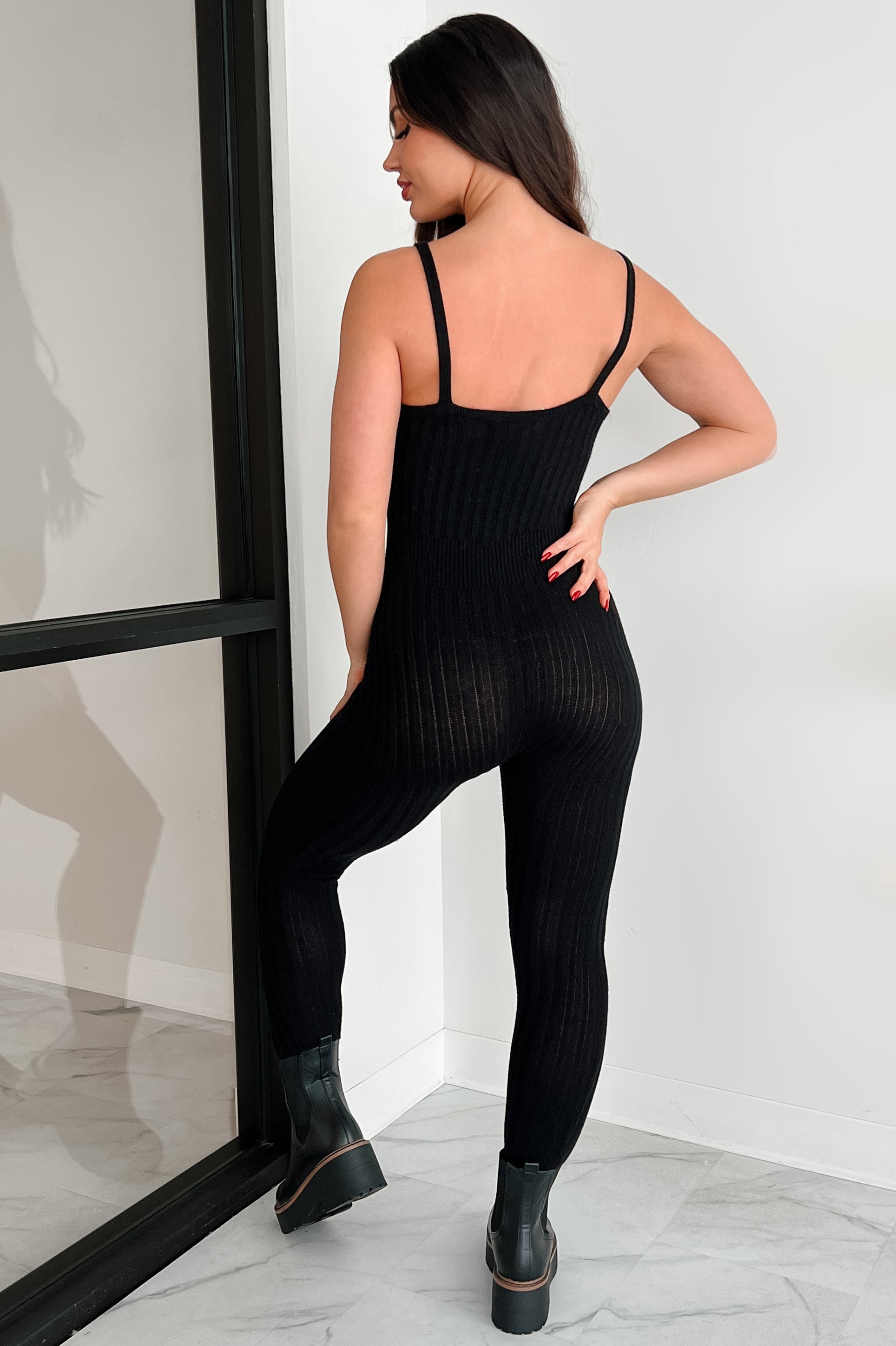 Better By The Minute Sweater Knit Catsuit (Black)