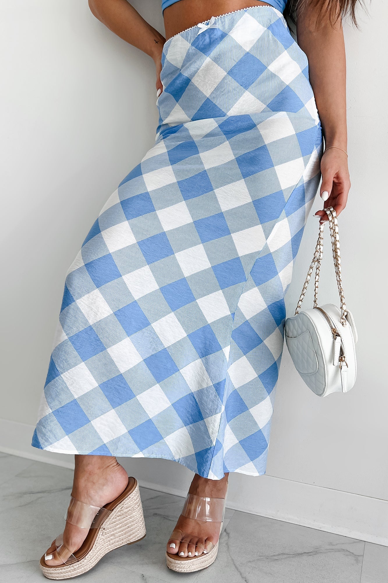 Campus Stroll Plaid Maxi Skirt (Blue/White)