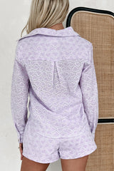 Seeing Love Blossom Heart Eyelet Blouse & Shorts Set (Lavender)
