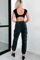 Santana Ribbed Scoop Back Crop Top (Black)