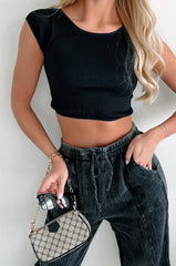 Santana Ribbed Scoop Back Crop Top (Black)