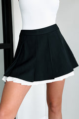 Stopping Traffic Pleated Contrast Mini Skirt (Black/White)