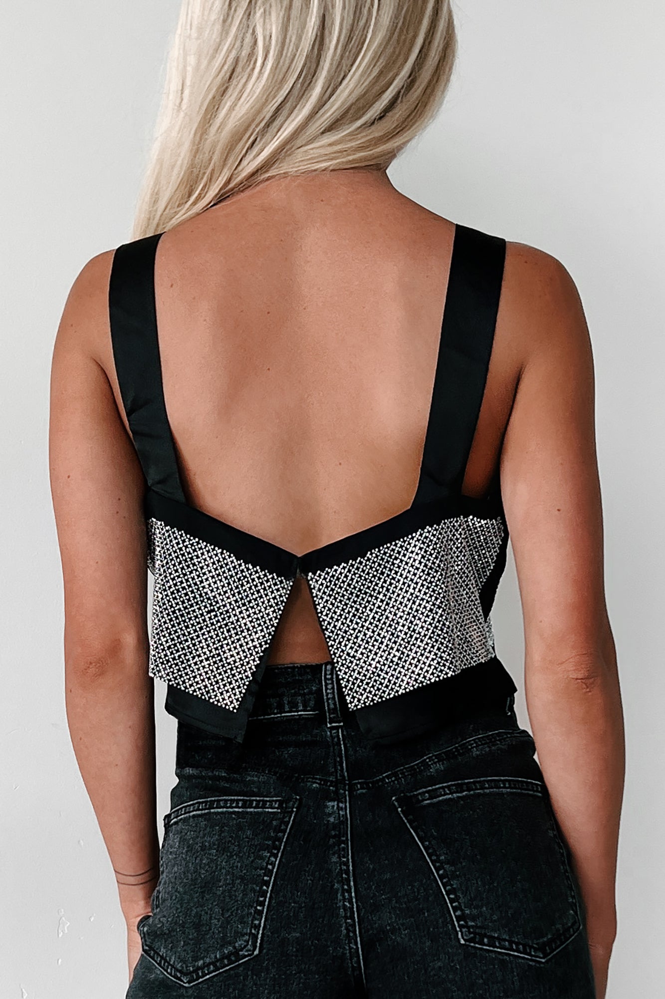 Eyes Like Starlight Rhinestone Crop Tank (Black)