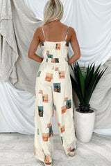 Sun & Done Printed Wide Leg Jumpsuit (Cream)