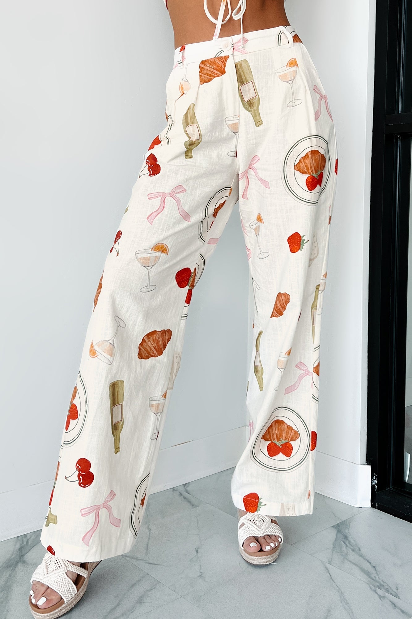 Back In Paris Printed Wide Leg Pants (Ivory)
