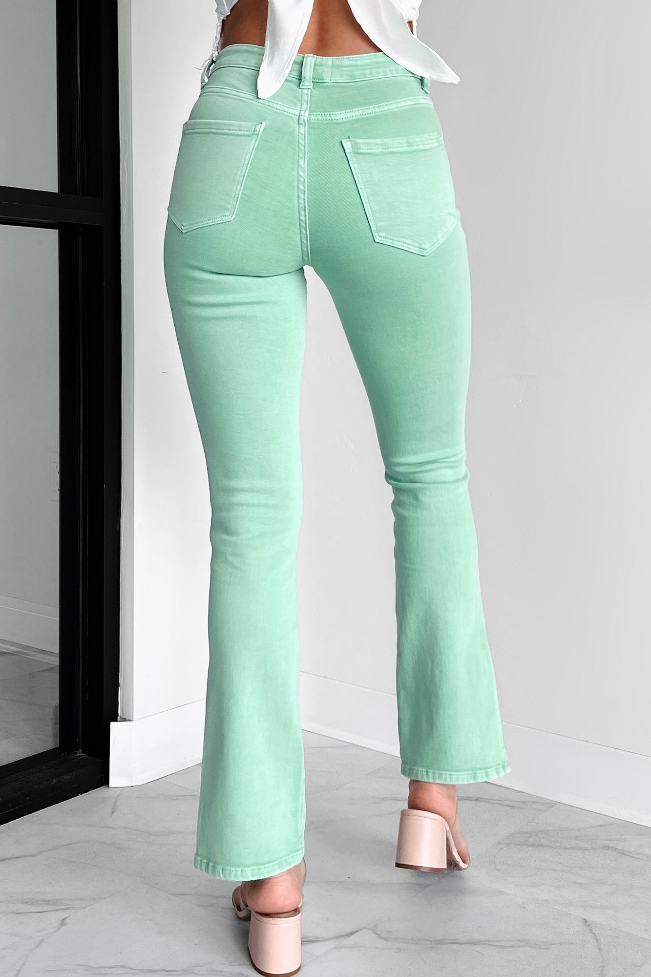 Christos Cross-Over Waist Bootcut Jeans (Green)