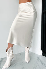 Posh Direction Satin Midi Skirt (Cream)