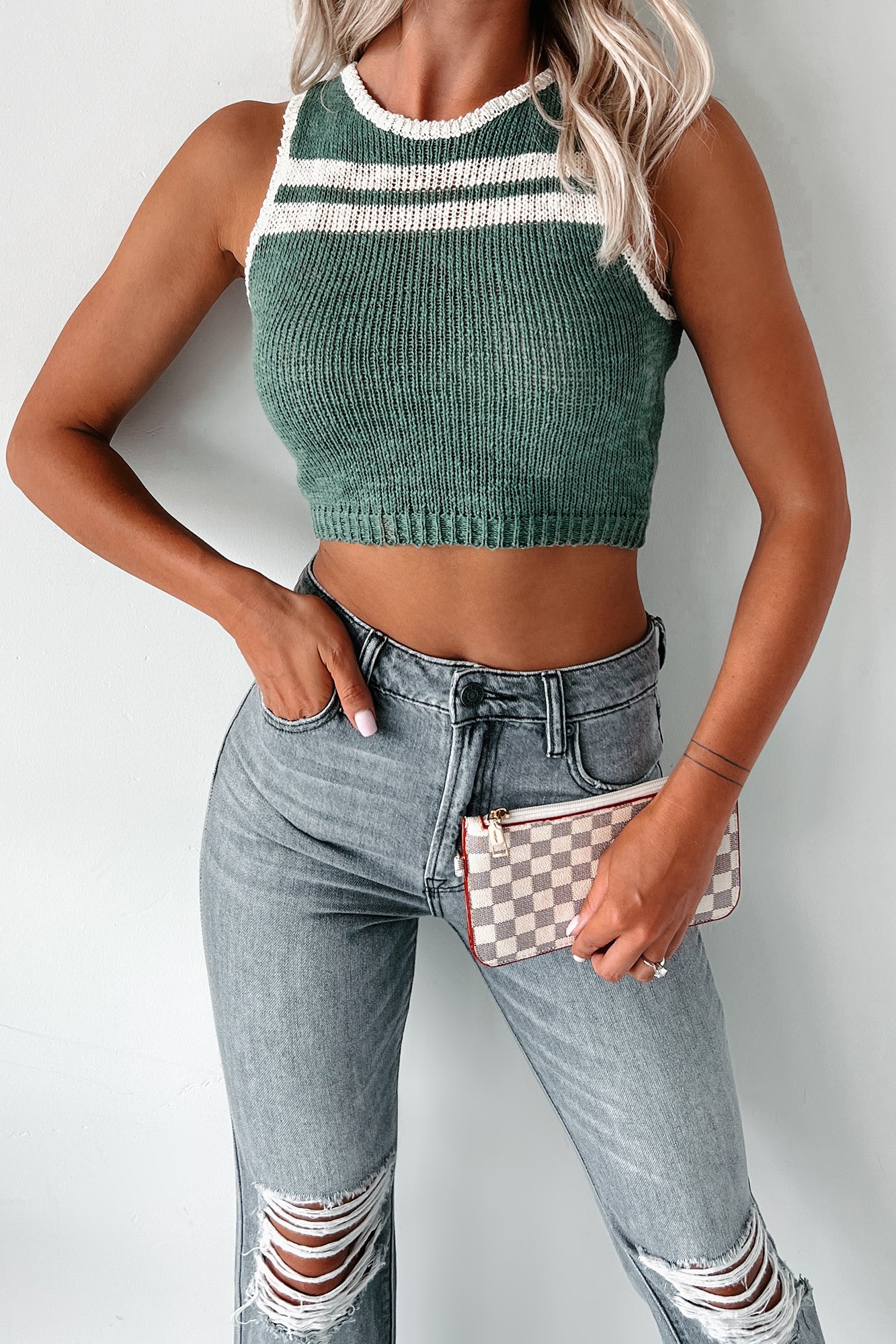 Katarina Striped Sweater Tank (Green/Cream)