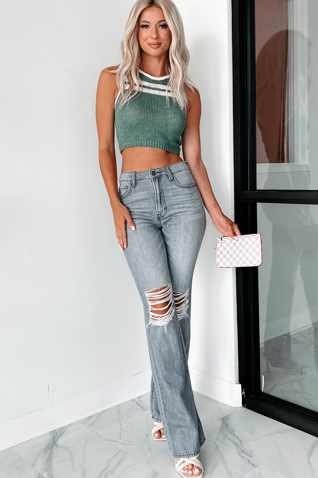 Katarina Striped Sweater Tank (Green/Cream)