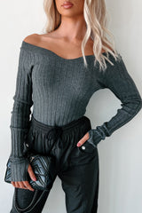 London Landscape Off Shoulder Bodysuit (Charcoal)