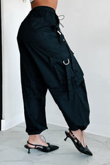 Mansel Wide Leg Cargo Pants (Black)