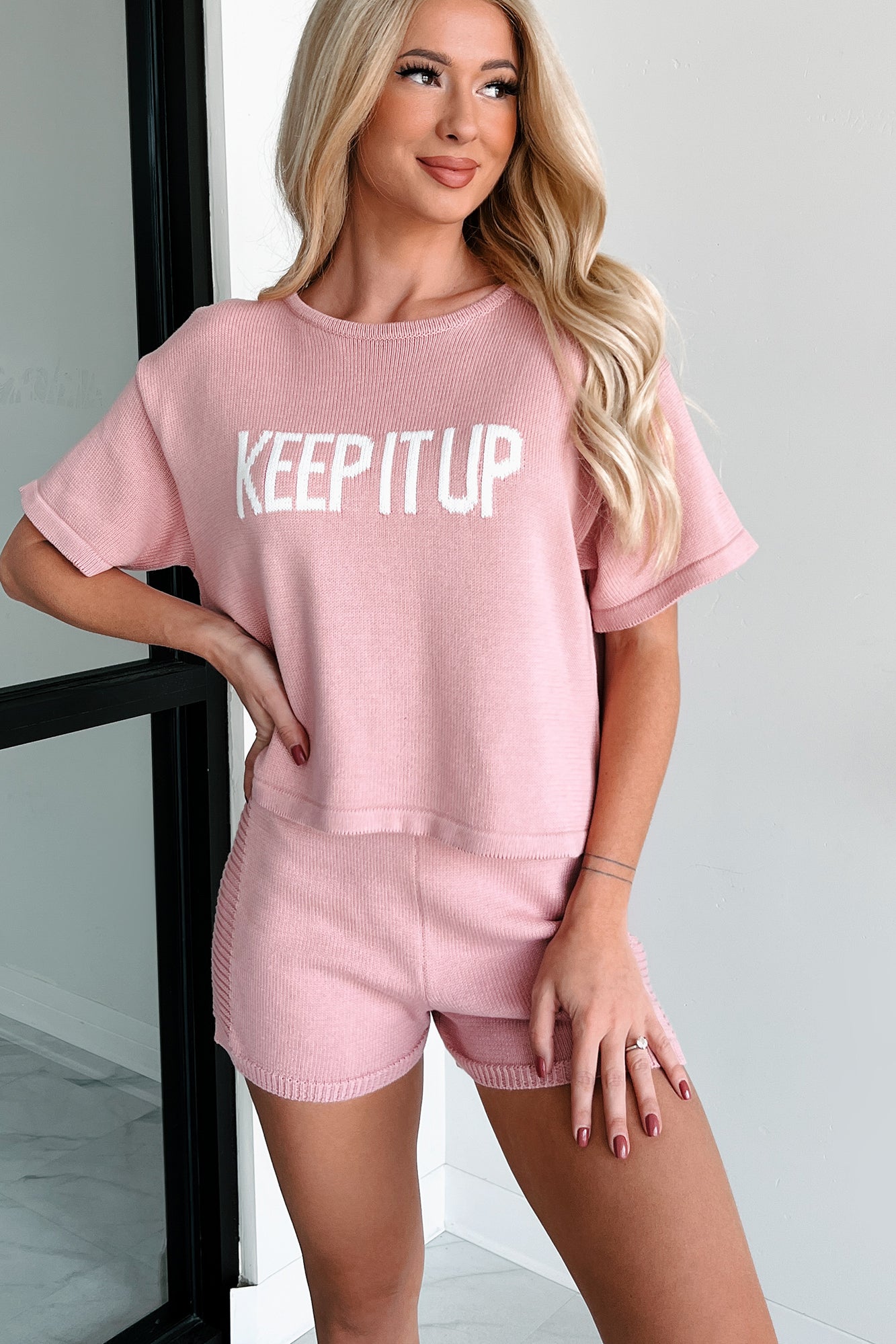 Needing Comfort High Rise Knit Shorts (Blush)