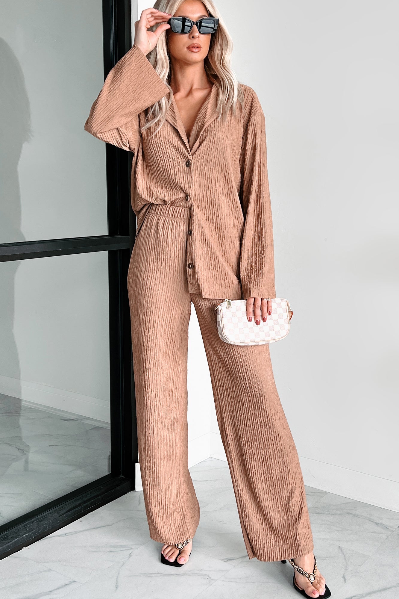 Interesting Scenarios Textured Wide Leg Pants (Coco)