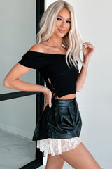 DOORBUSTER Blissful Moments Side Tie Short Sleeve Sweater Top (Black)