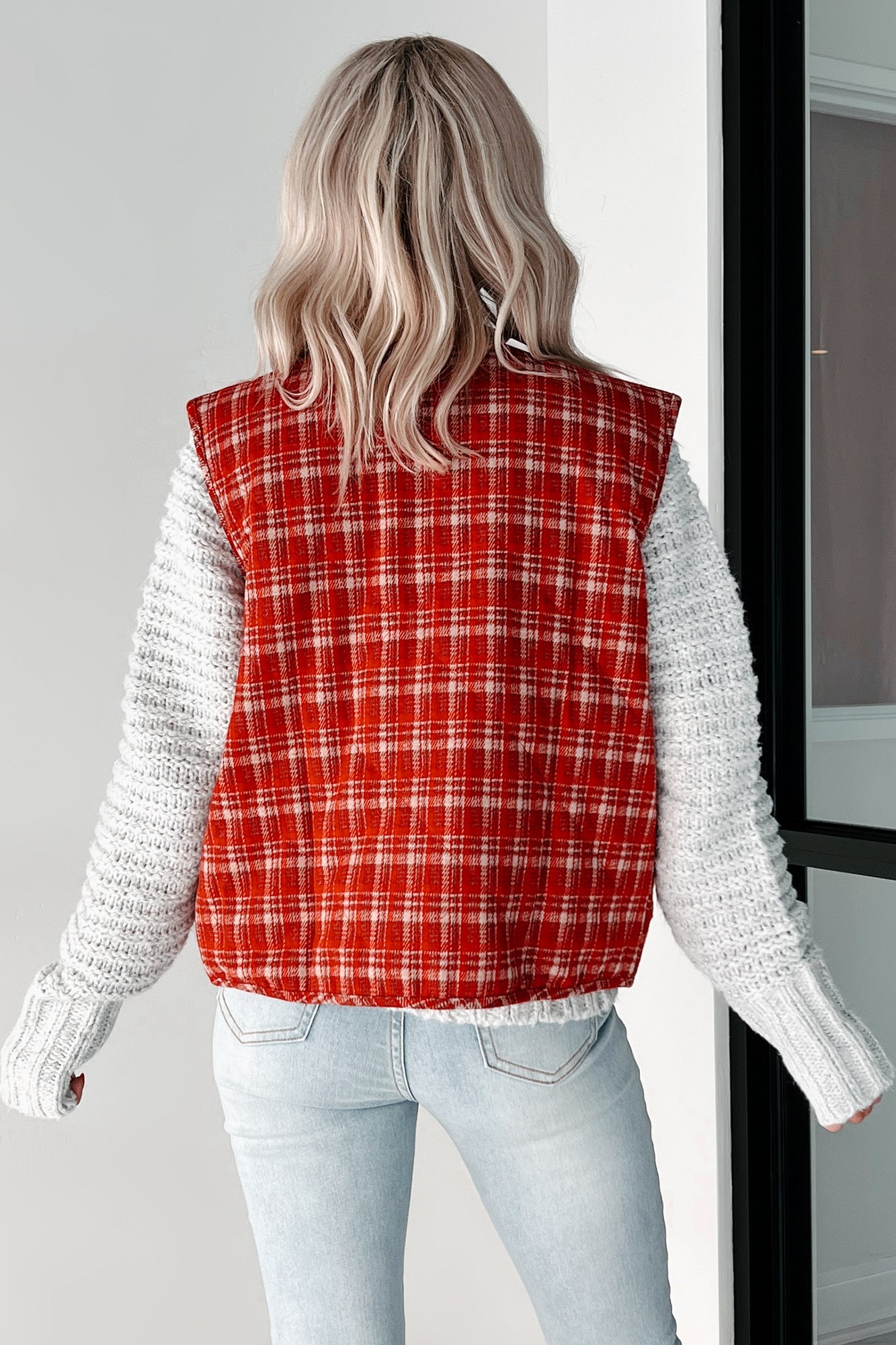 Fireside Chats Quilted Plaid Vest (Red Plaid)