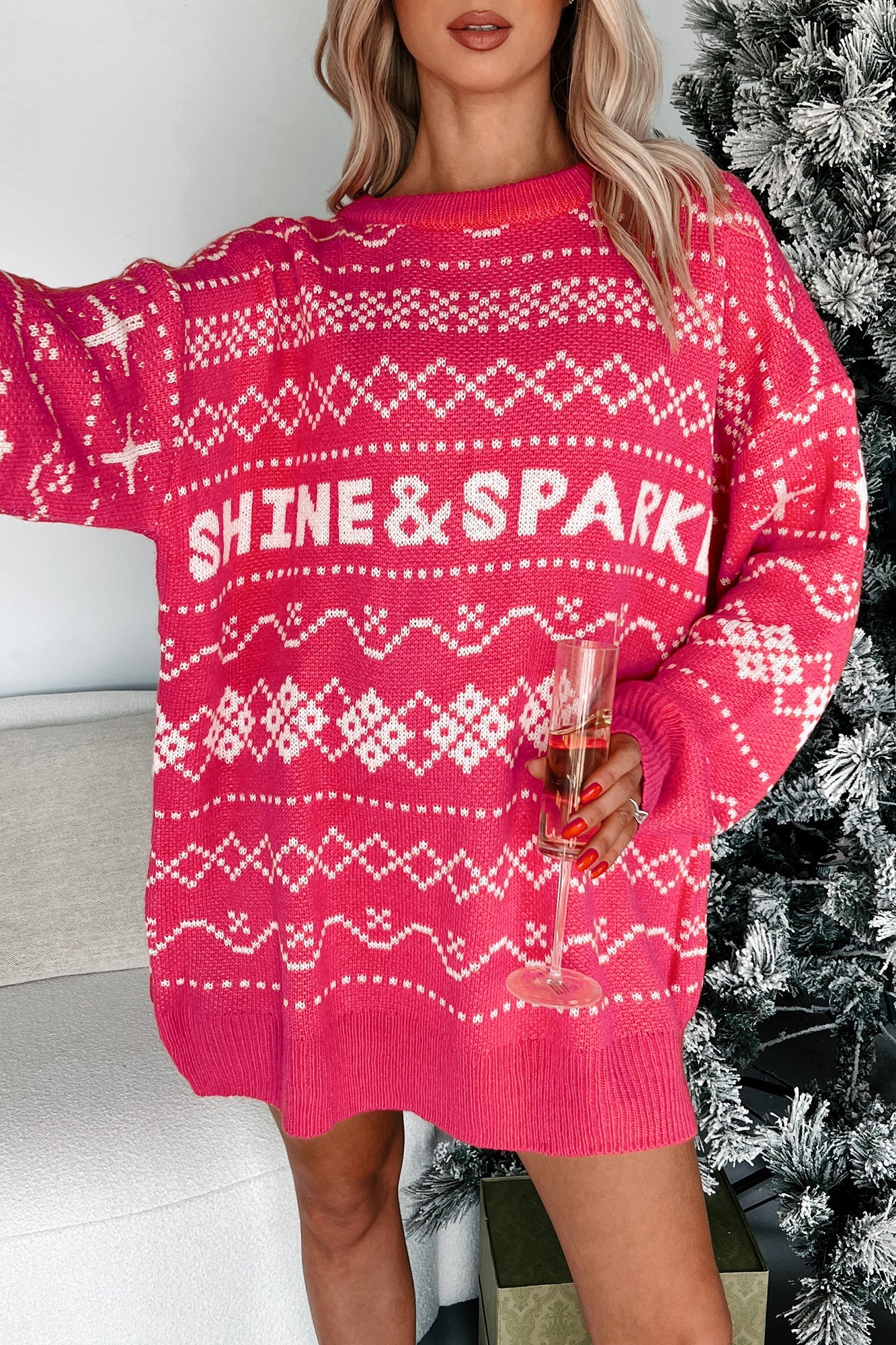 "Shine & Sparkle" Oversized Sweater (Hot Pink)