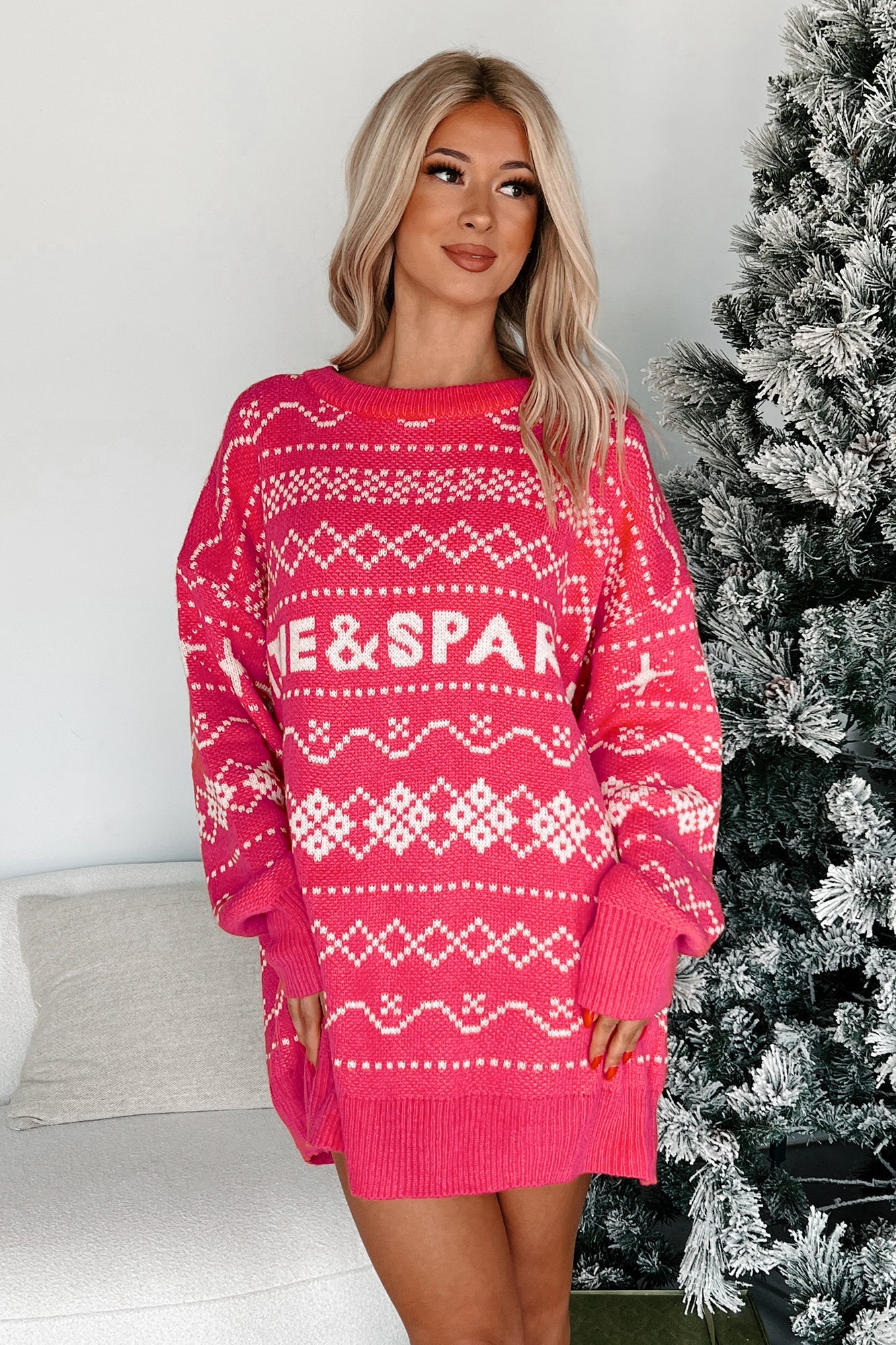 "Shine & Sparkle" Oversized Sweater (Hot Pink)