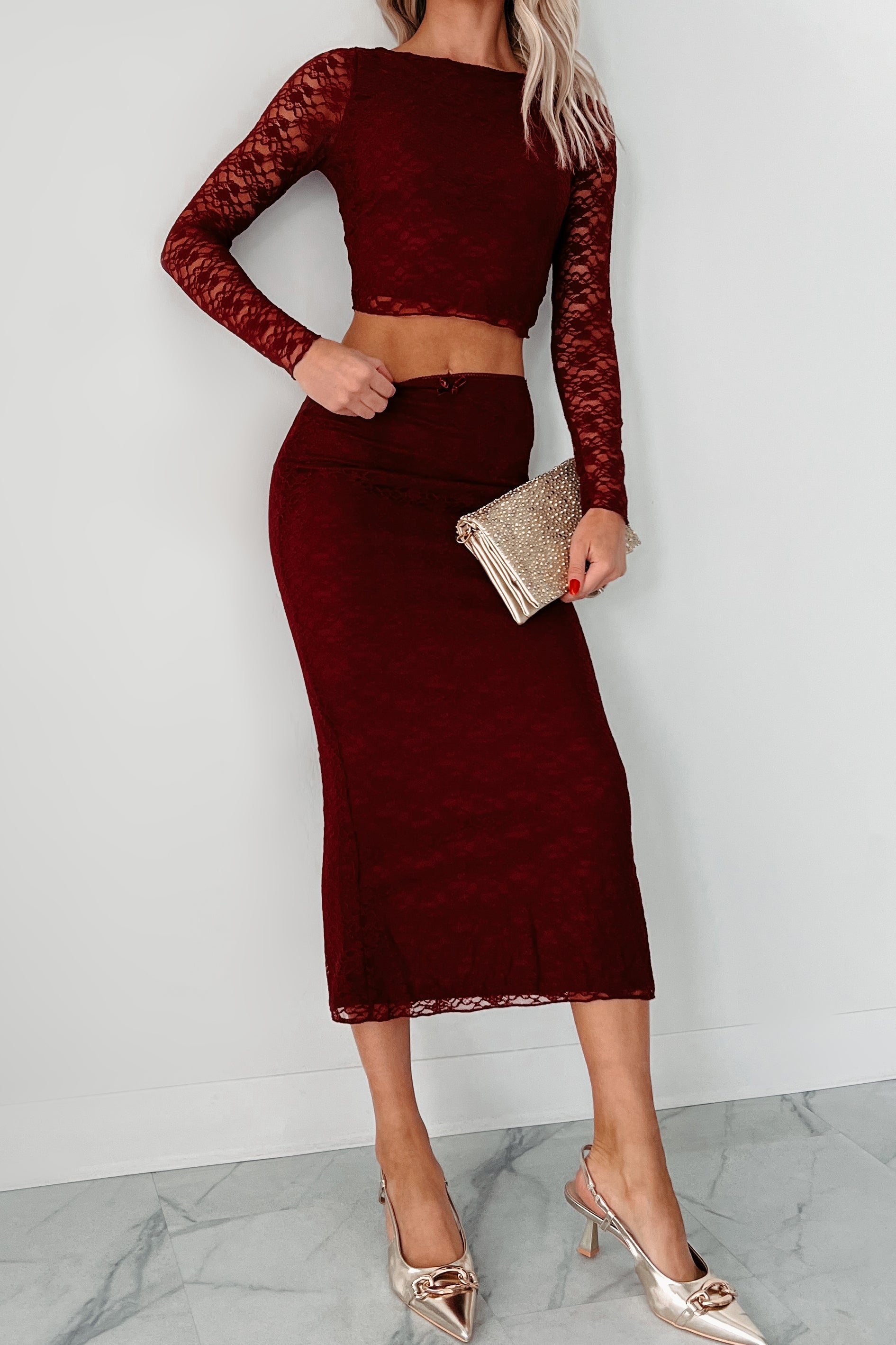 Coy Cutie Lace Two-Piece Set (Burgundy)