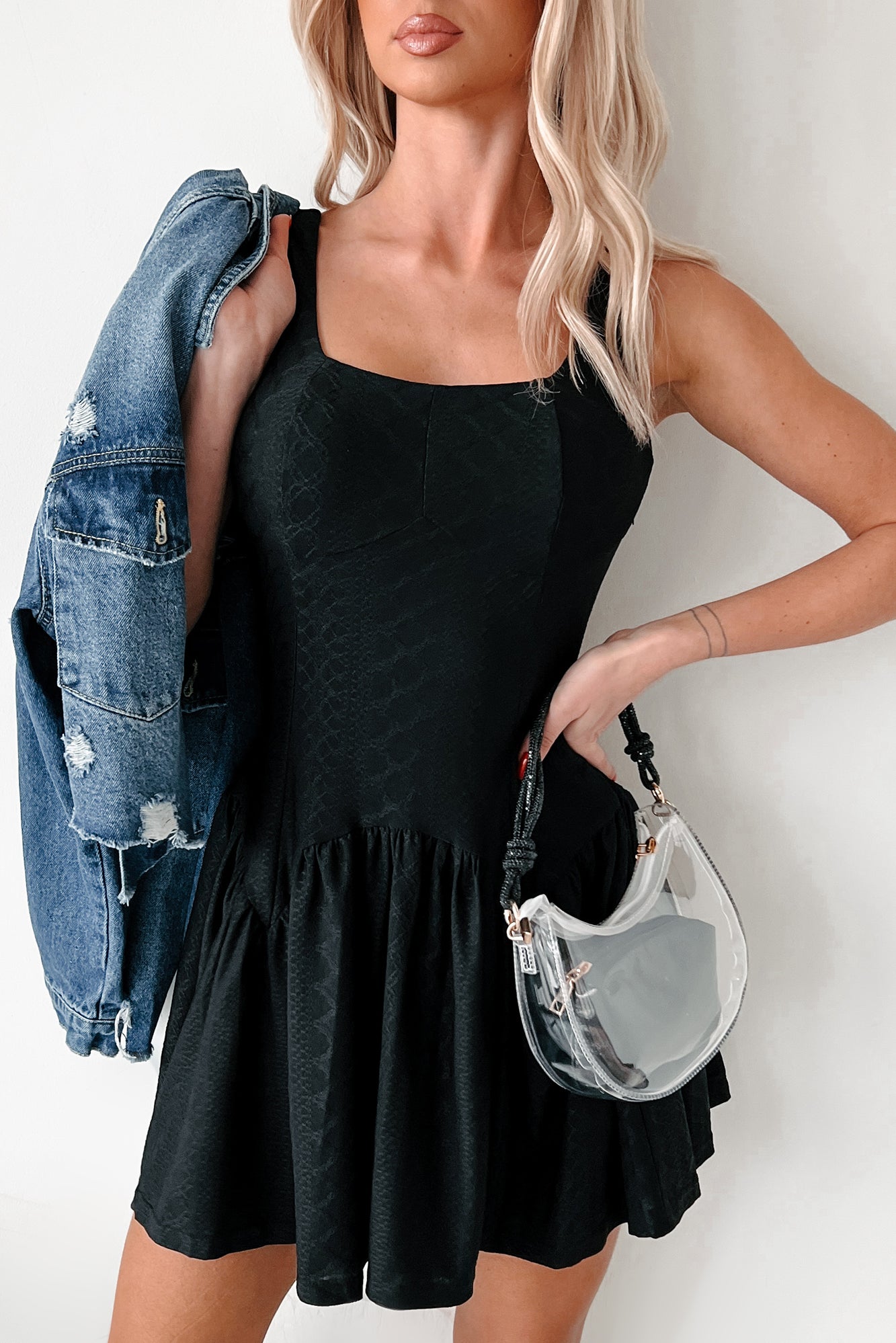 Cutie On The Loose Textured Mini Dress (Black)