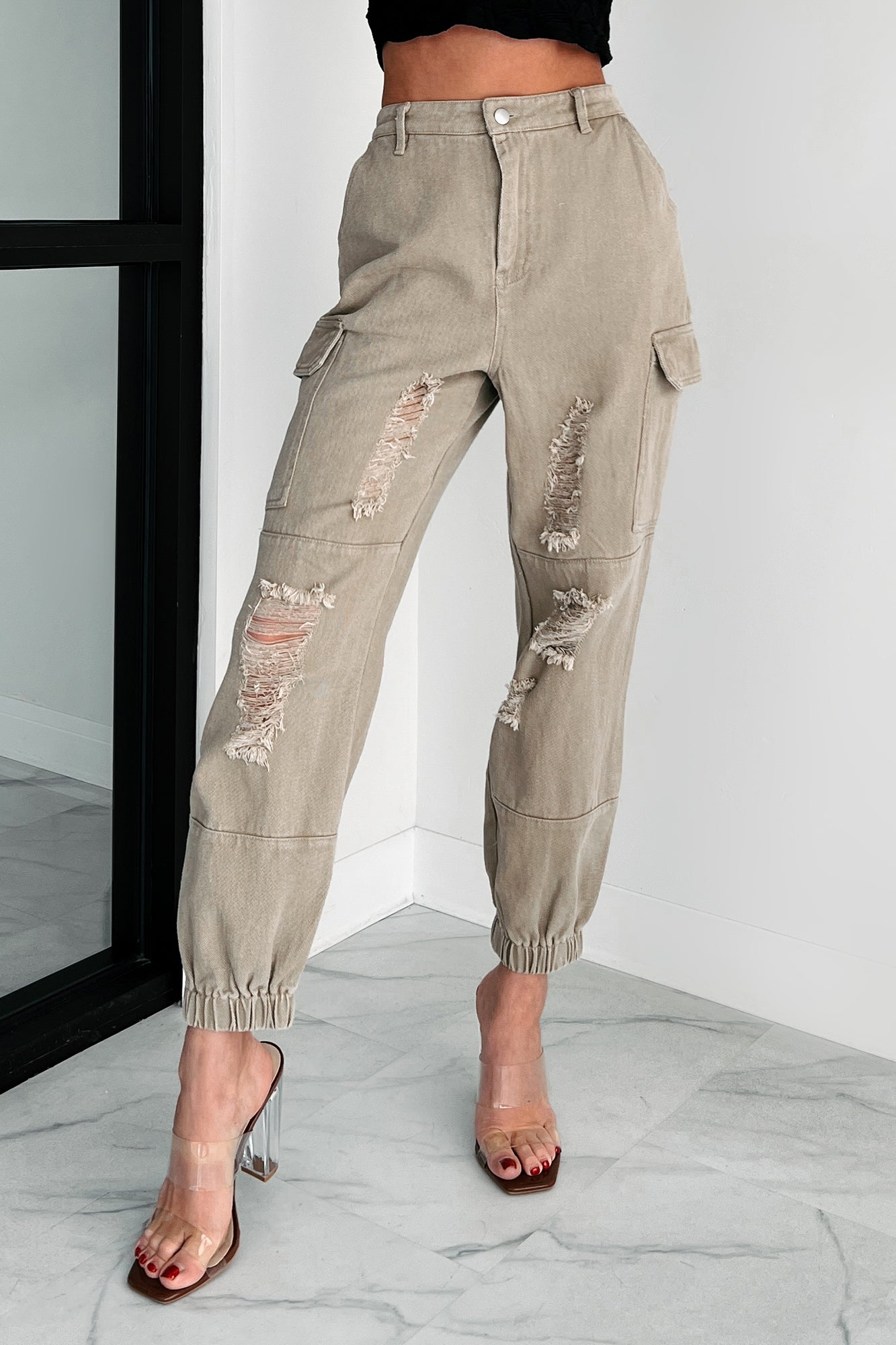 Devonte Distressed Cargo Joggers (Khaki)