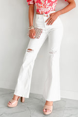 Maureen Special A High Rise Distressed Flare Jeans (White)