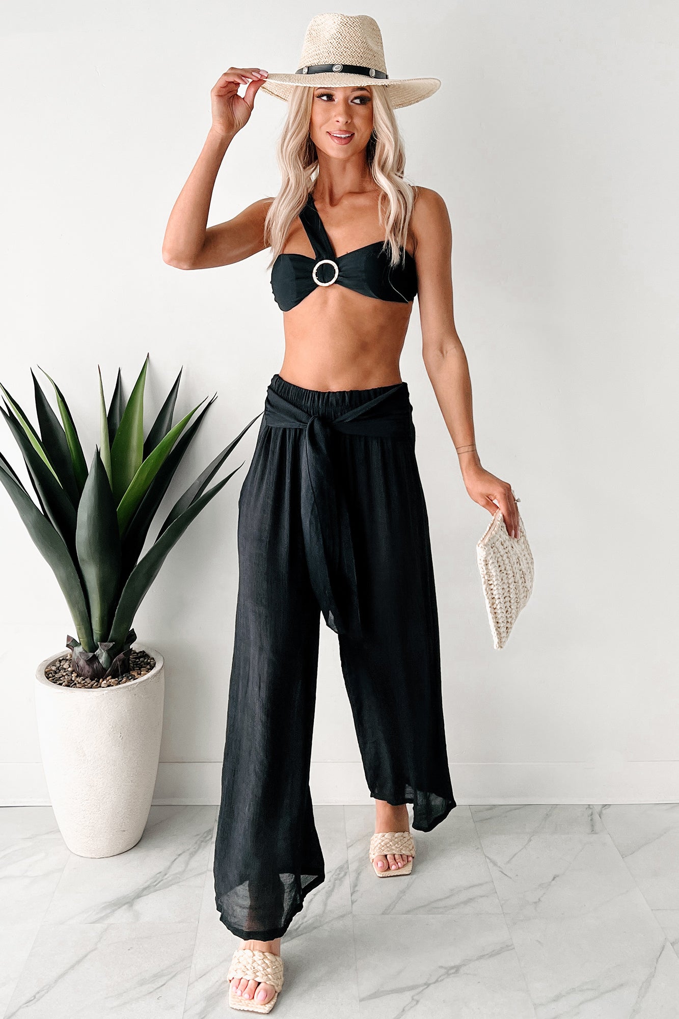 In Full Swing Wide Leg Linen Pants (Black)
