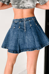 Boastful Generation Gatlin Pleated Mini Skirt (Denim)