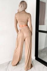 Faded Dreams Long Sleeve Crop Top & Pant Set (Khaki Dark)