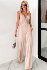 Italian Summers Sleeveless Twist-Knot Jumpsuit (Taupe)