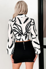 Starry Eyed Glam Abstract Print Blouse (Black/White)