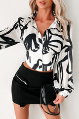 Starry Eyed Glam Abstract Print Blouse (Black/White)