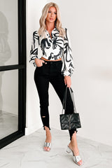 Starry Eyed Glam Abstract Print Blouse (Black/White)