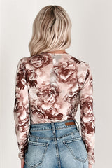 Red Carpet Ready Floral V Neck Bodysuit (Latte)