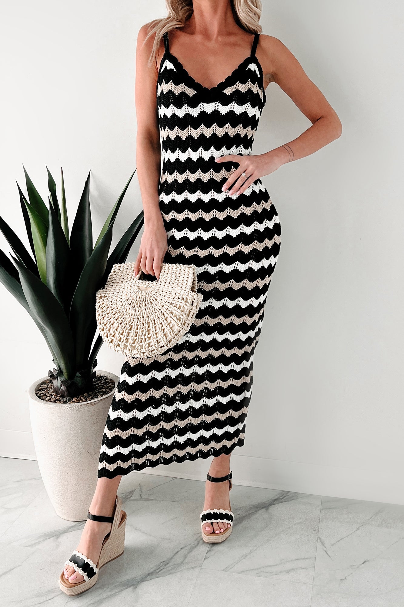 Simply Striped Sweater Knit Maxi Dress (Black Combo)